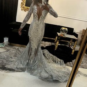 lovely sliver prom dress custom made